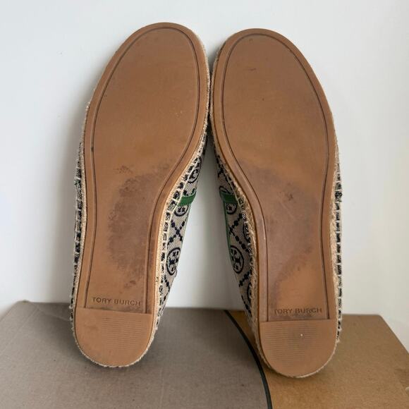 Tory Burch T Monogram Navy Blue/Green Espadrilles Women Flats - W 7.5 - Picture 12 of 13